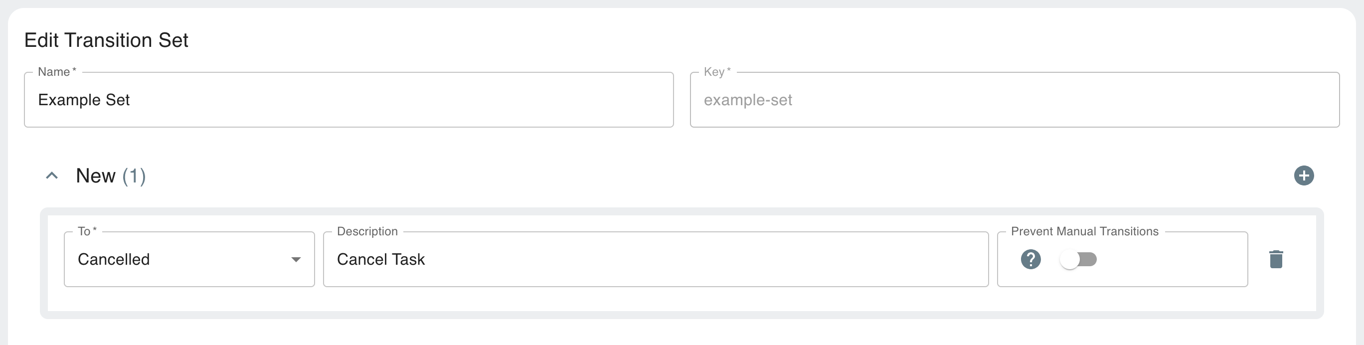 Transition Sets editor